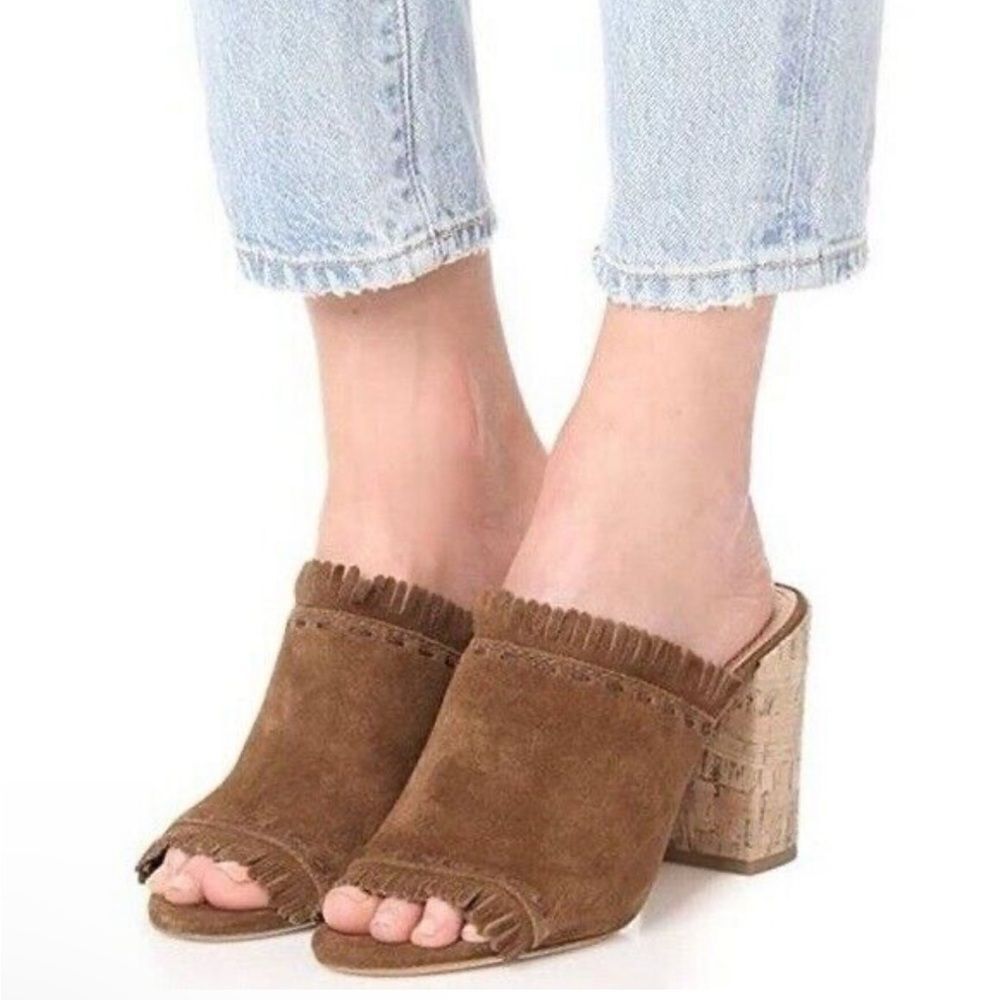 Tory Burch Huntington Camel Suede Fringe Slide Mules in Tan Size 8‎